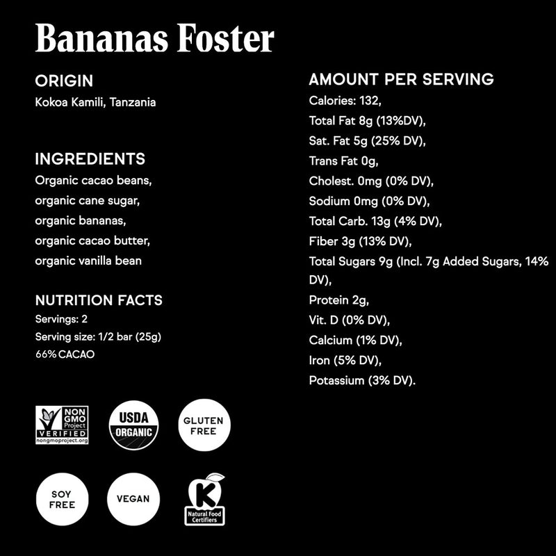 Bananas Foster 66% Cacao Dark Chocolate - Raaka Chocolate