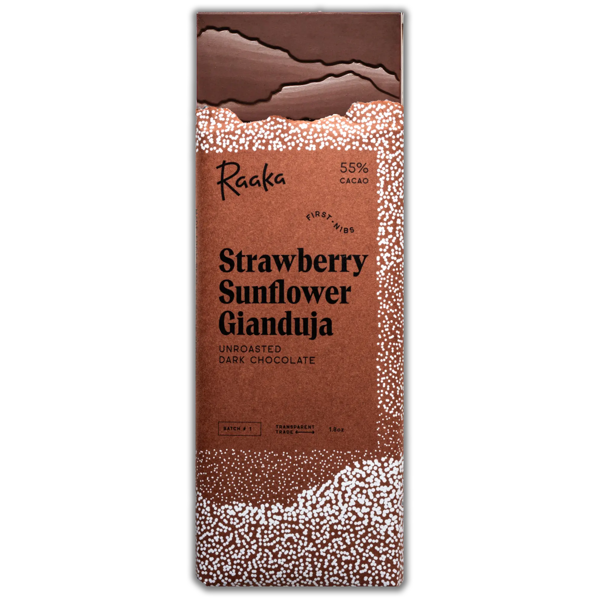 Strawberry Sunflower Gianduja Dark Chocolate Bar - Raaka Chocolate