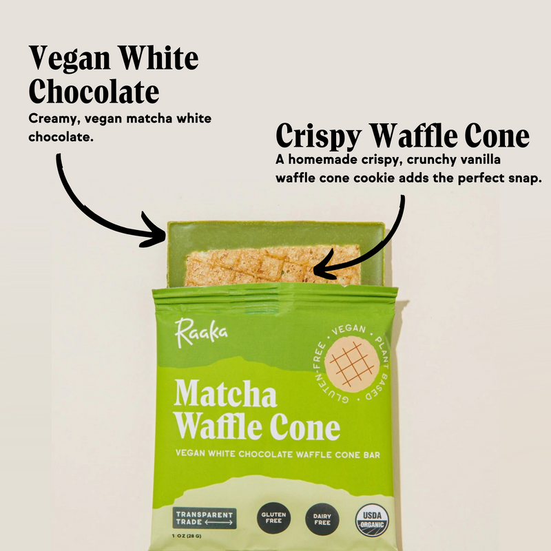 Matcha Gluten Free Waffle Cone Chocolate - Raaka Chocolate