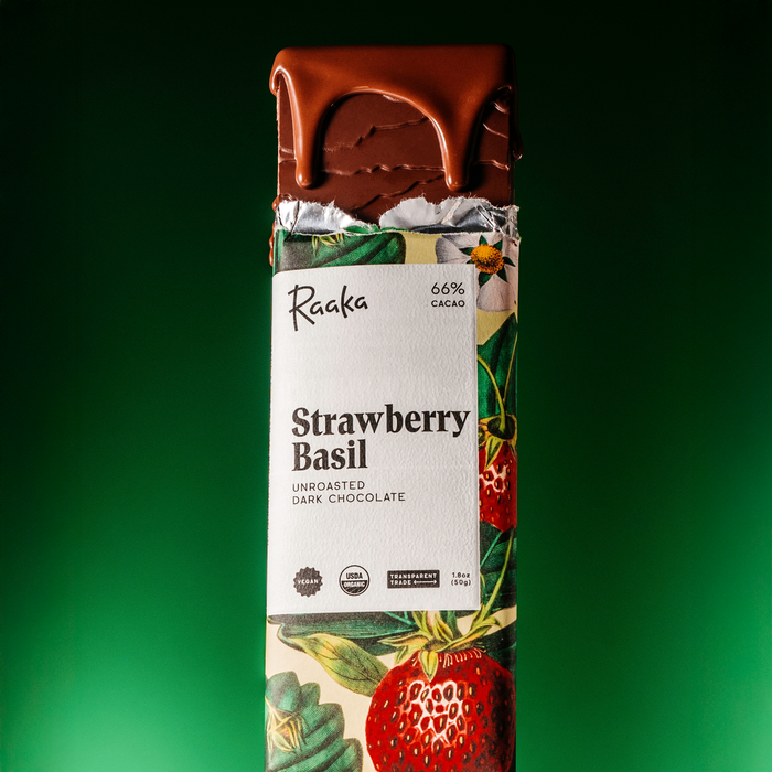 strawberry basil bar open inside wrapper with melty chocolate
