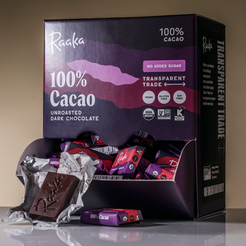 100% Cacao Minis (Box of 100) | Dark Chocolate Snack | Raaka Chocolate