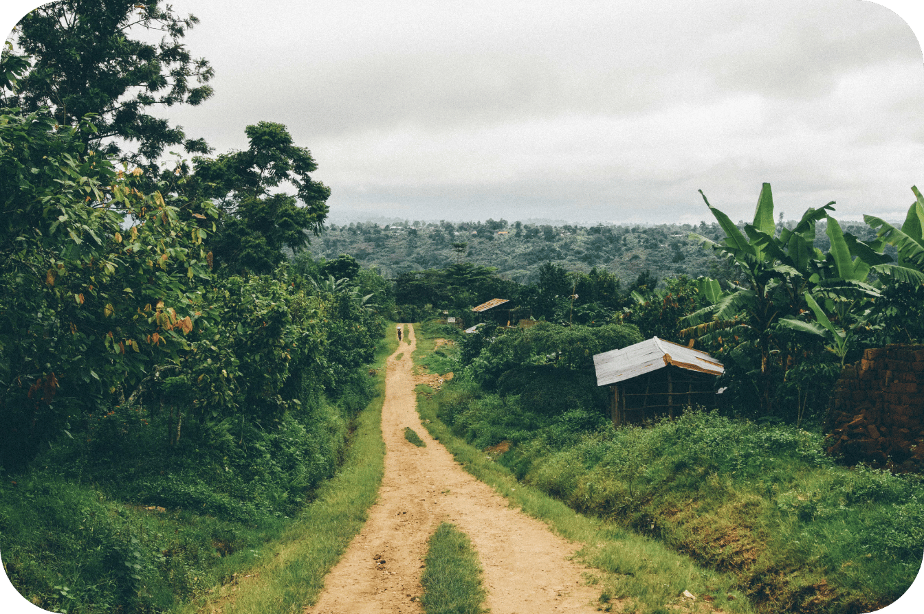 View of farm and road