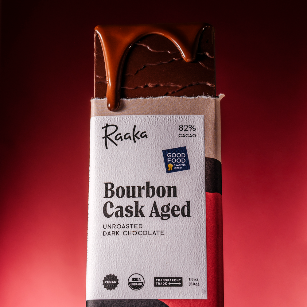 Bourbon Cask Aged with melt - Raaka Chocolate