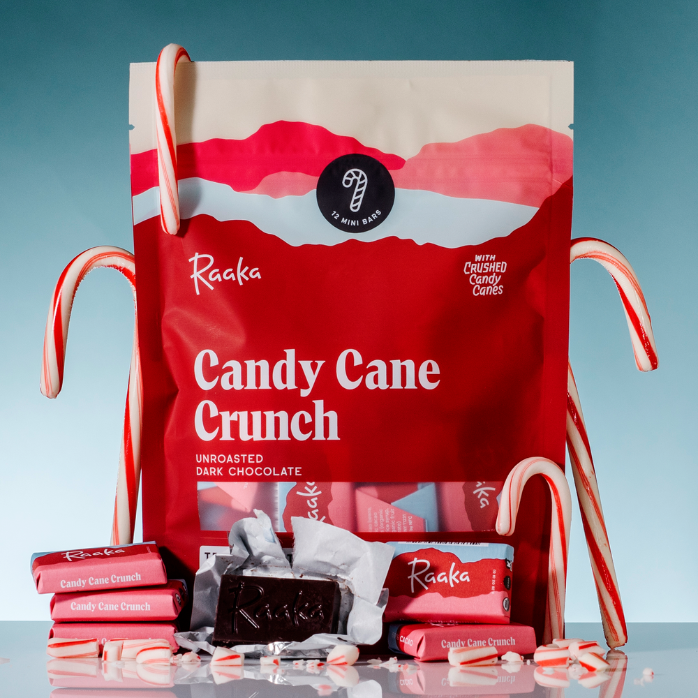 Candy Cane Crunch Minis Bag surrounded  by candy canes
