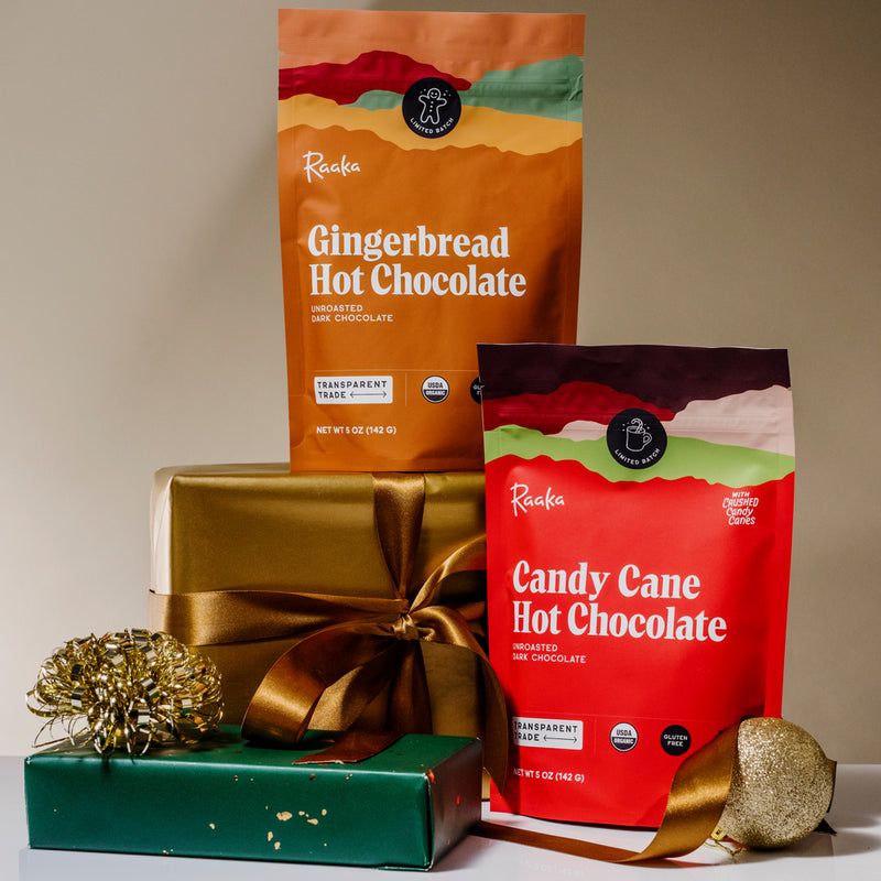 Gingerbread Hot Cocoa and Candy Cane Hot Cocoa with gift boxes