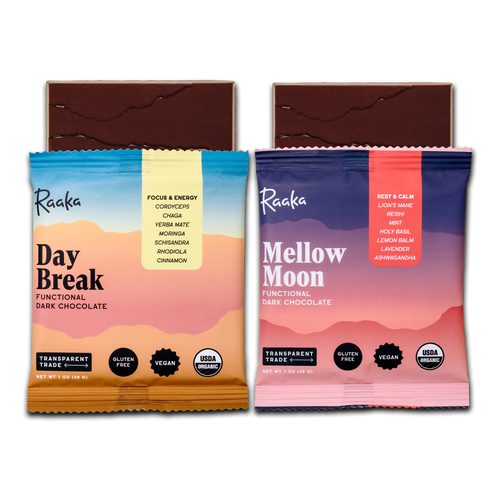 Functional Dark Chocolate Mixed Box of 10 Day Break and Mellow Moon bars - Raaka Chocolate