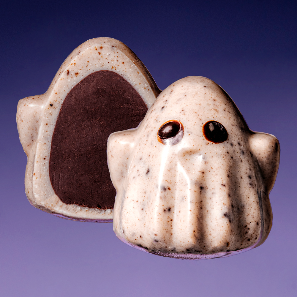 Open ghost with ganache center.