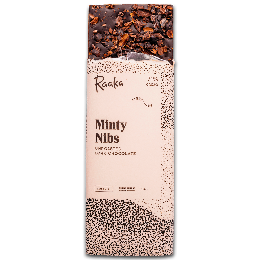 Minty Nibs bar popping out of wrapper