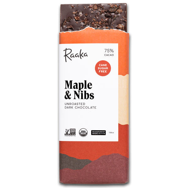Maple & Nibs | Unroasted Dark Chocolate Bars | Raaka Chocolate
