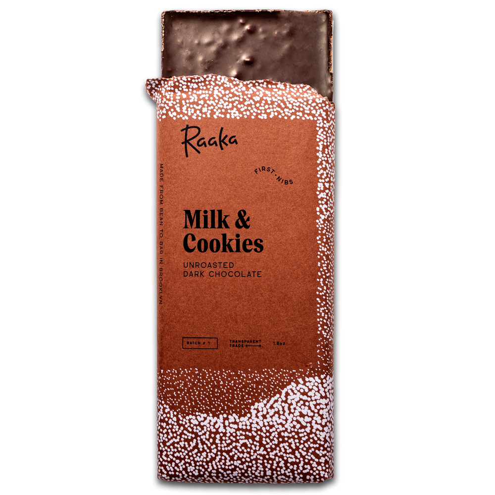 Raaka Milk & Cookies dark chocolate bar