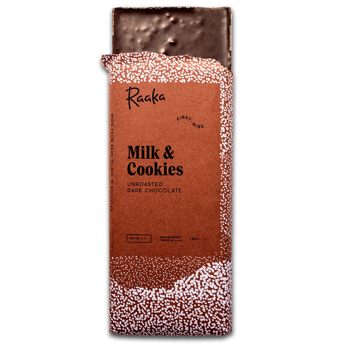 Raaka Milk & Cookies dark chocolate bar