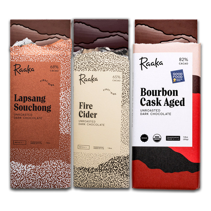 October First Nibs Batch: Three Bars. Lapsang Souchong. Fire Cider. Bourbon Cask Aged.