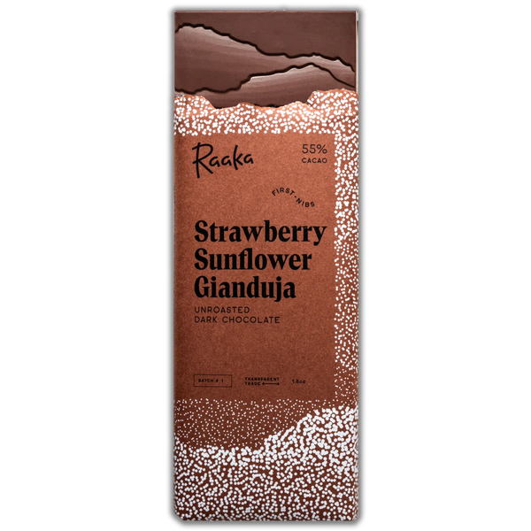 Strawberry Sunflower Gianduja Dark Chocolate Bar - Raaka Chocolate