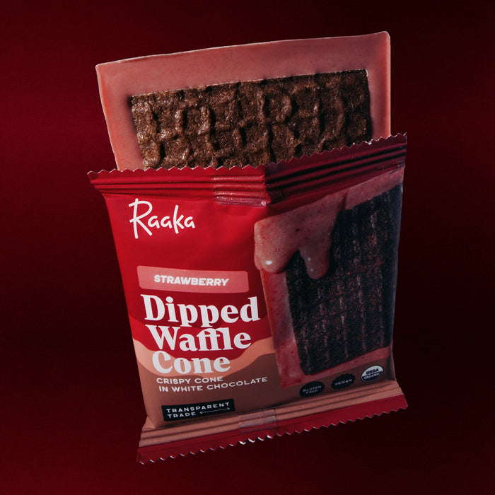 Dipped Strawberry Waffle Cone - Raaka Chocolate