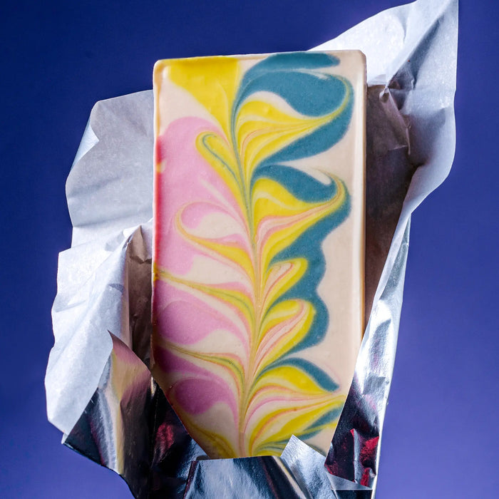 Sugar Cookie bar with three swirls: blue, pink, yellow.