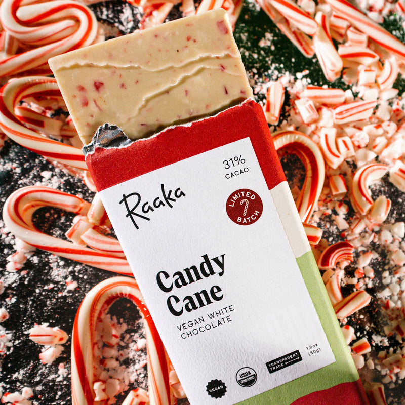 Candy Cane White Chocolate - Vegan, Organic, Gluten-Free - Raaka Chocolate