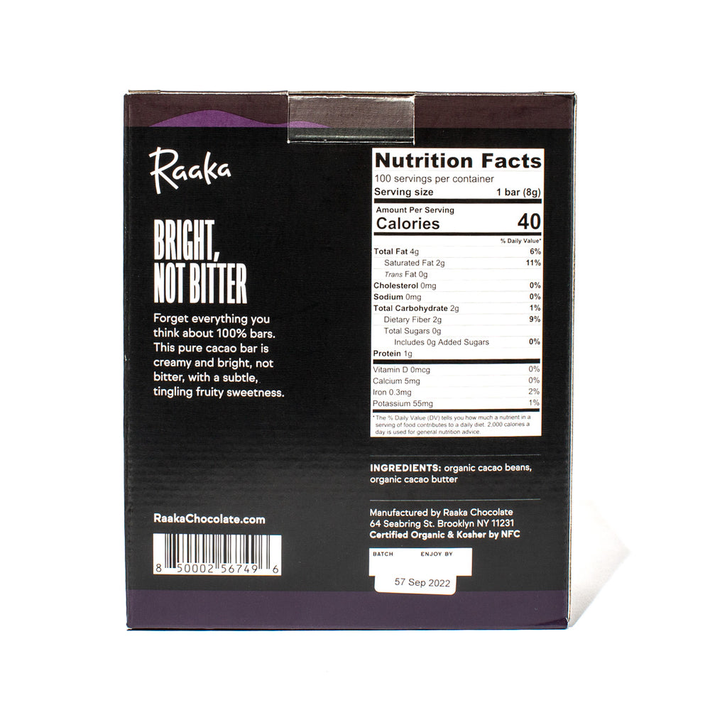 
                  
                    100% Cacao Minis (Box of 100) - Raaka Chocolate
                  
                