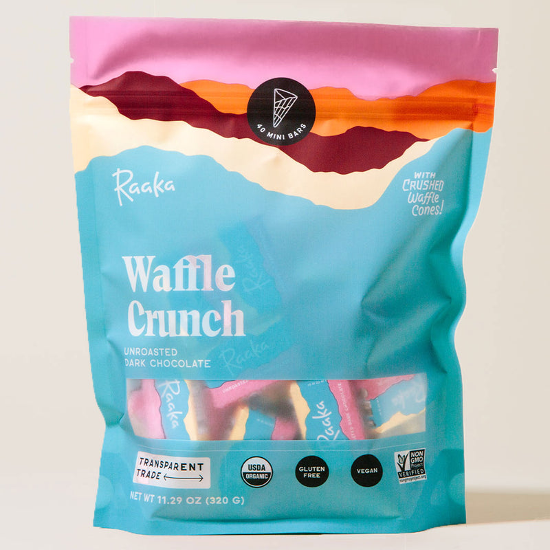 Waffle Crunch 40ct Bag - Unroasted Dark Chocolate - Raaka Chocolate