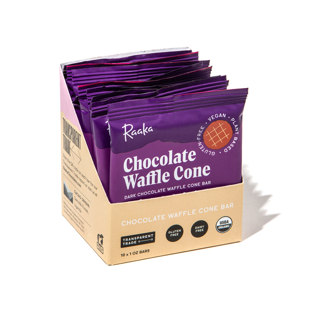 Box of Raaka Chocolate Waffle Cones