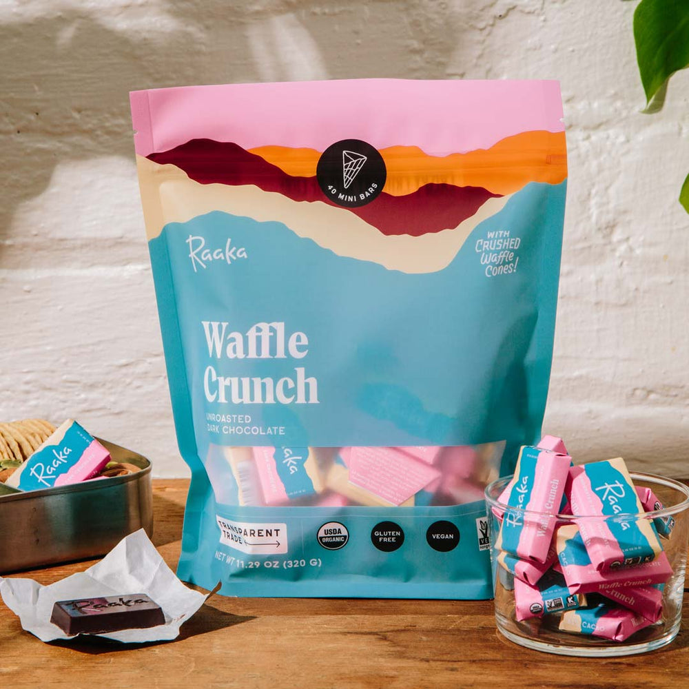 
                  
                    Waffle Crunch 40ct Bag - Unroasted Dark Chocolate - Raaka Chocolate
                  
                